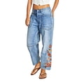 thumbnail image 2 of adaychics Women's Cropped Jeans Floral Embroidered Casual Summer Straight Leg Jeans Mid Rise Denim Pants for Travel, 2 of 9