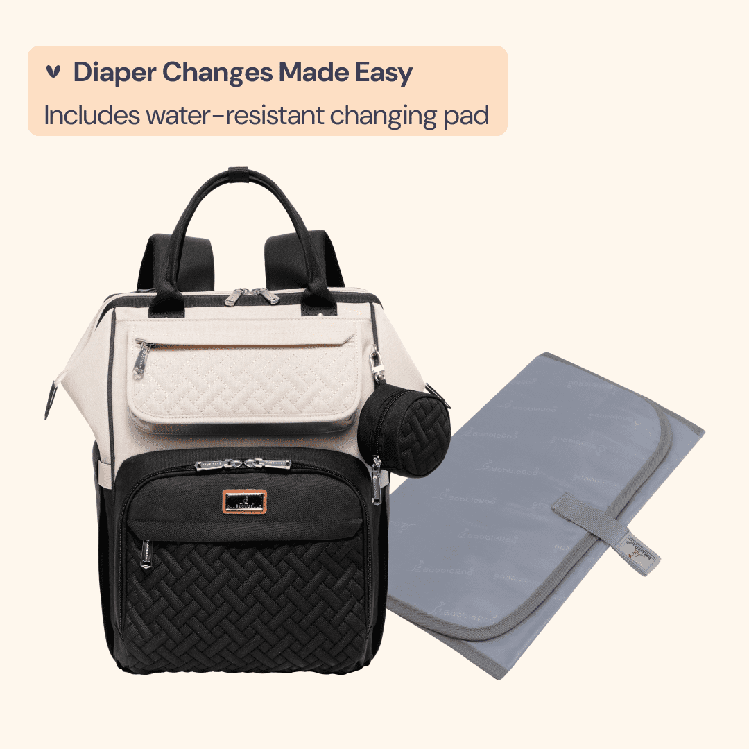 BabbleRoo Large Capacity Baby Diaper Backpack for Infants and Toddlers, Waterproof Black & Apricot