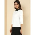 thumbnail image 4 of Allegra K Blusa con cuello en contraste de mangas 3/4 para mujer Blanco S, 4 of 6