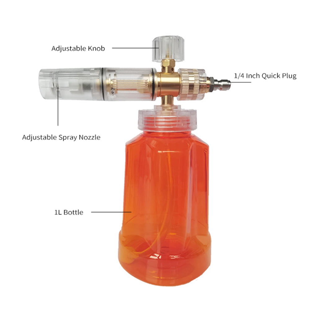 NFTIGB Foam Cannon for Pressure Washer, Car Foam Blaster Adjustable Snow Foam Lance with 1/4 Inch (6.35 mm) Quick Connector and 1 Liter (33.8 oz) Bottle, Orange