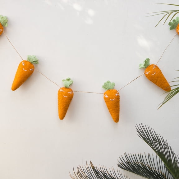 De Kulture Works Premium Wool Felt Easter Carrot Garland 48 Inche Length Eco Friendly Eastertide Wall Hanging