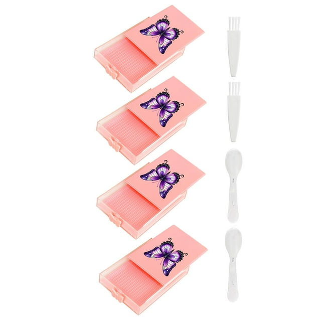 jifeng 4 Pieces Diamond Paintings Tray Holder 5D with Lid Container Rhinestone Tray pink