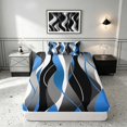 thumbnail image 4 of Manfei Abstract Wave Stripe Twin Sheets, Blue Black White Bedding, Black Reversible 3 Pieces1 Flat Sheet + 1 Fitted Sheet + 1 Pillowcase, 4 of 6