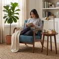 thumbnail image 2 of edx Accent Chair, Mid-Century Modern Arm Chair with Wood Frame, 1-Seat Cushioned Sofa for Living Room, Bedroom, Balcony, Dark Blue, 2 of 9