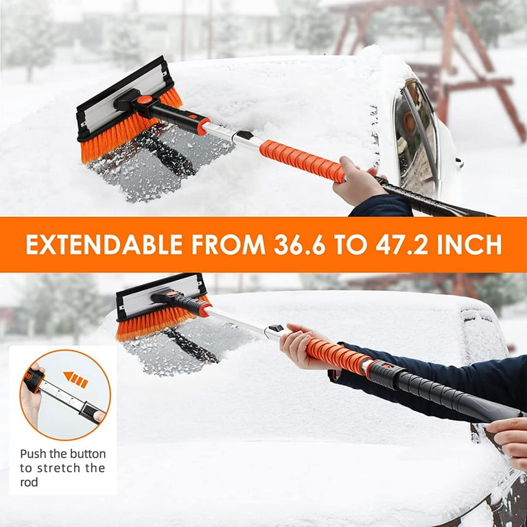 AstroAI 47.2 inch Ice Scraper Extendable Car Snow Brush,Snow Brush for Car, Orange with 180° Pivoting Brush Head