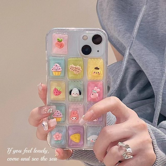 Three-dimensional Sanrio candy for Apple 14 15promax cute phone case 13pro girly 12 drops of glue
