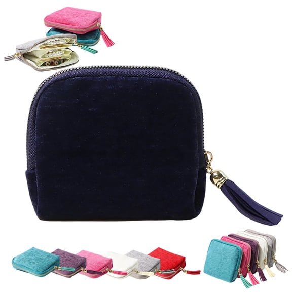 Layered Fringe Jewelry Organizer Pouch with Five Compartments – Velvet Travel Storage Bag for Earrings, Rings, Necklaces & Bracelets, Zippered Tassel Case for Women (Maroon)