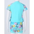 thumbnail image 6 of CHICTRY Kids Girls Rash Guard Swimsuit Floral Print Short Sleeve Shirt with Shorts Tankini Set Blue Cartoon Horse 6, 6 of 7