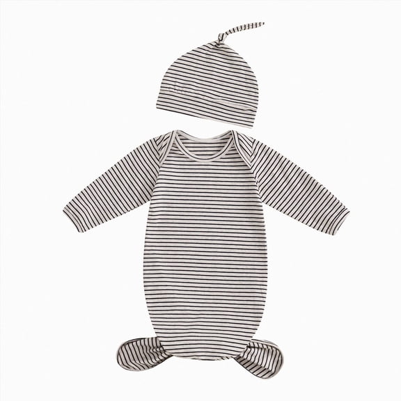 Xudanell Newborn Boy Girl Coming Home Outfit Baby Infant Sleeper Gown Nightgown Outfits Cute Fall Winter Pajamas Hat (Newborn, Coffee)