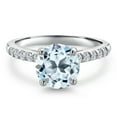 thumbnail image 3 of Gem Stone King 10K White Gold Sky Blue Topaz and Lab Grown Diamond Engagement Ring for Women | 2.70 Cttw | Round 8MM | Gemstone November Birthstone | Size 5, 3 of 6