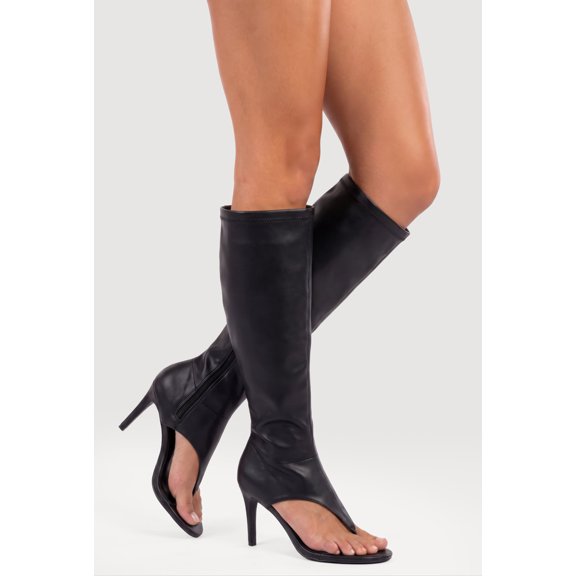 Women's Open Toe Thong Stiletto Knee High Heels
