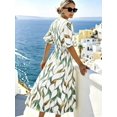 thumbnail image 2 of Floral Print Women's Spring Summer Dress - V-Neck Wrap, Waist-Gathered Midi, Romantic Elegant Vacation Style, 2 of 9