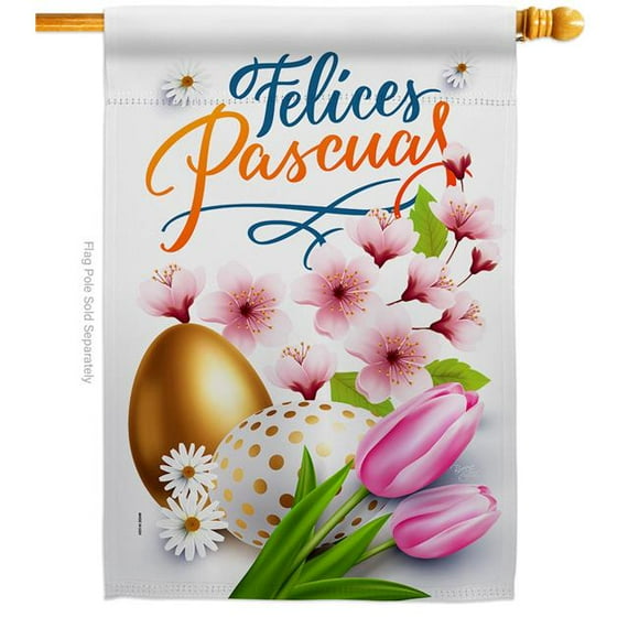 Breeze Decor H103081-BO Felices Pascuas Springtime Easter Double-Sided Garden Decorative House Flag, Multi Color