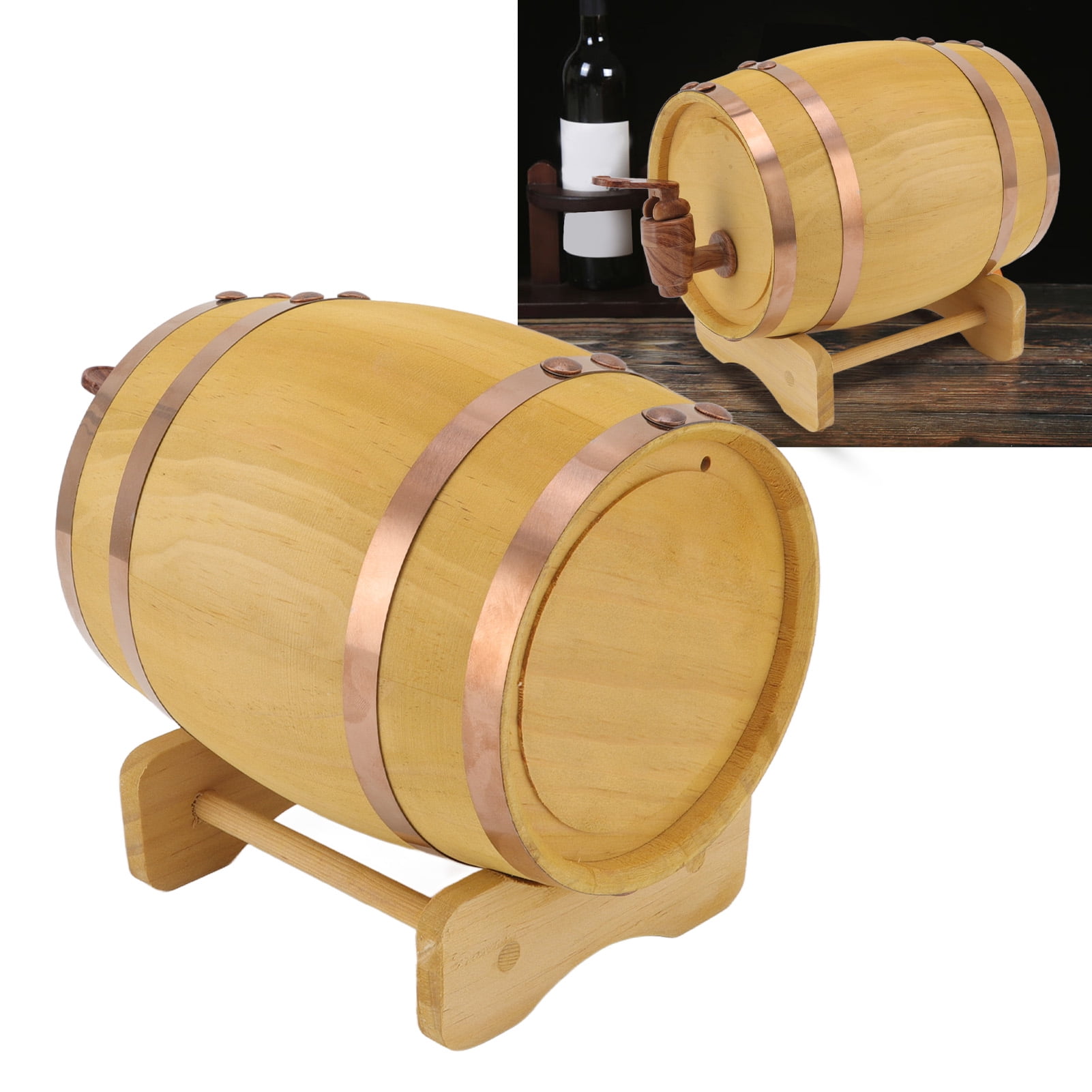 Wood Wine Barrel, Increasing Color Exquisite Workmanship Pine Brewing Barrel with Faucet for Spirits for Beer