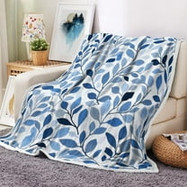 Blue Floral Throw Blanket, Rustic Botanical Flowers Throw Blankets for All Seasons,  Floral Printed Soft Fleece Throws for Couch Chair Sofa Home Decor