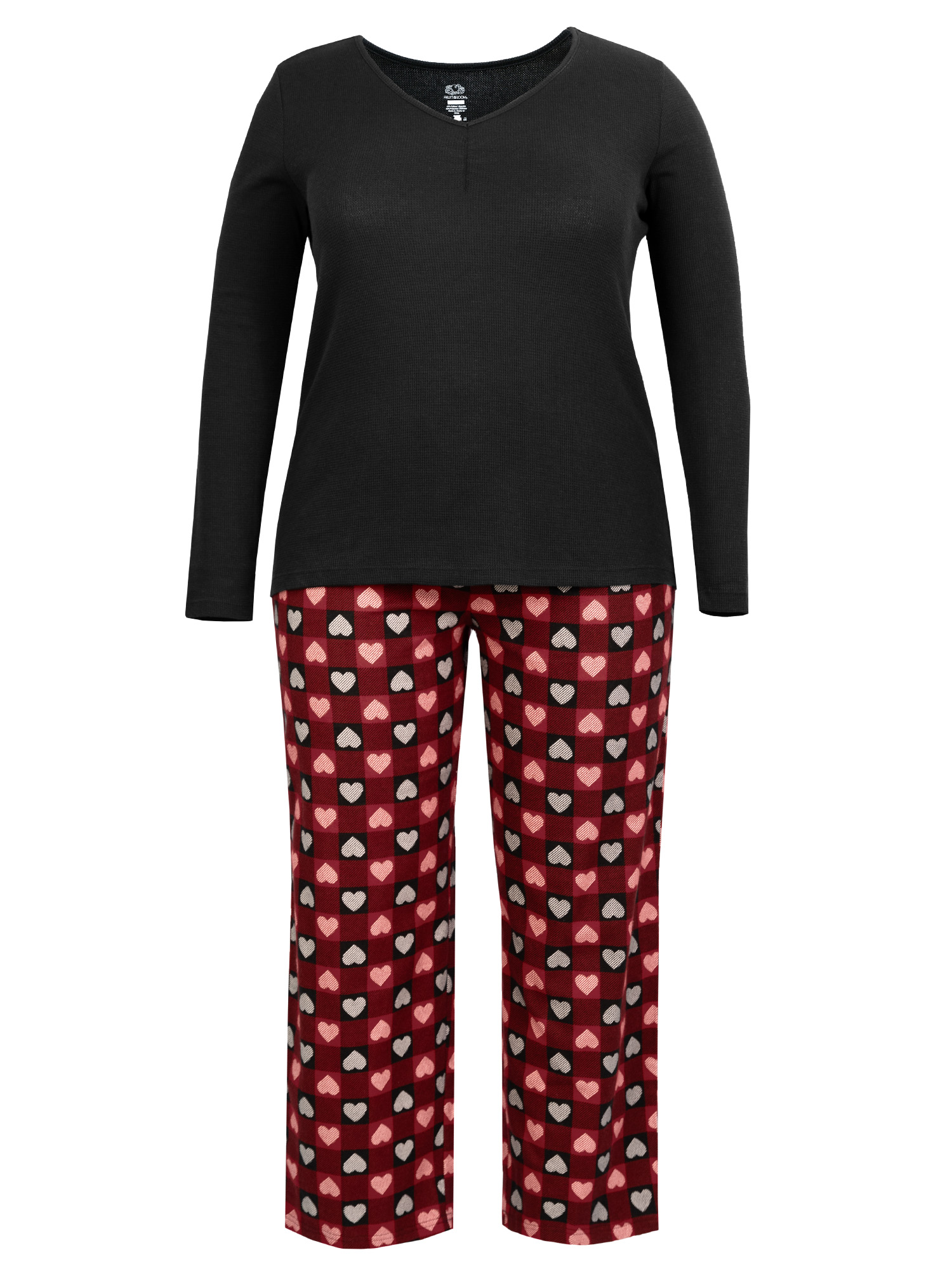 Fruit of the Loom Women's Beyond Soft Long Sleeve Waffle Top and Flannel Bottom Pajama Set, Sizes S-4X