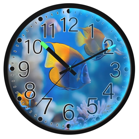 Ryvnso Tropical Fish Ocean 12 Inch Night Light Wall Clock Silent Battery Operated Luminous Clocks