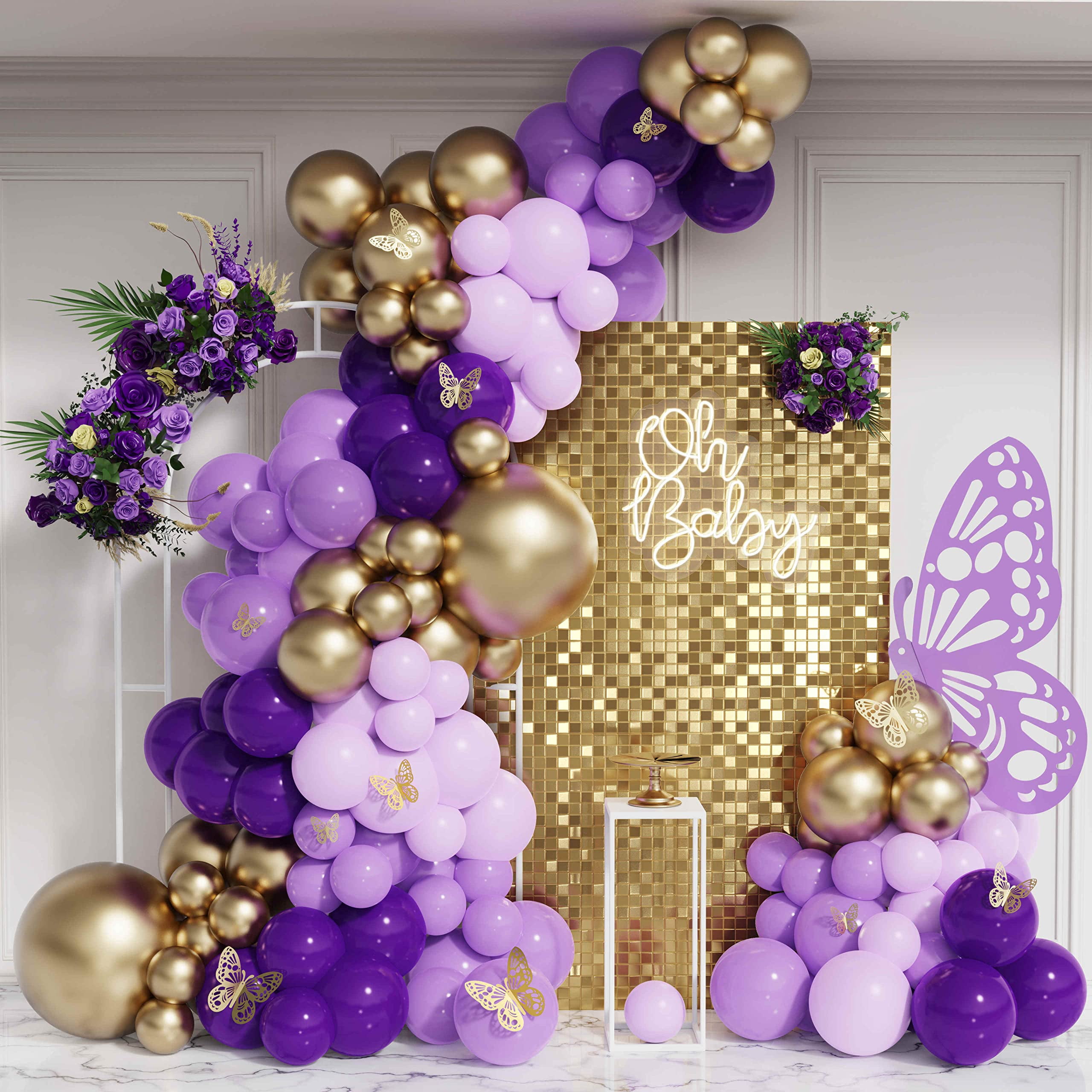 Enanal Purple Balloon Garland Arch Kit,142pcs Purple and Chrome Gold