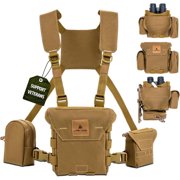 Lone Trail Waterproof Binocular Harness Chest Pack - Lightweight Bino Harness With Rangefinder Pouch | Binocular Case with Silent Magnetic Closure an