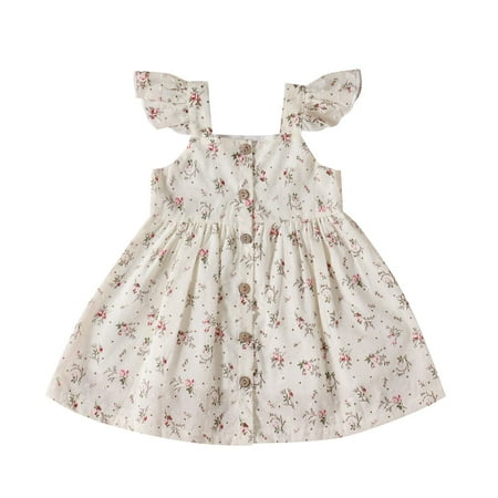 

BSDHBS Girl Dress Girls Floral Sleeveless Cotton Print Sling Dress