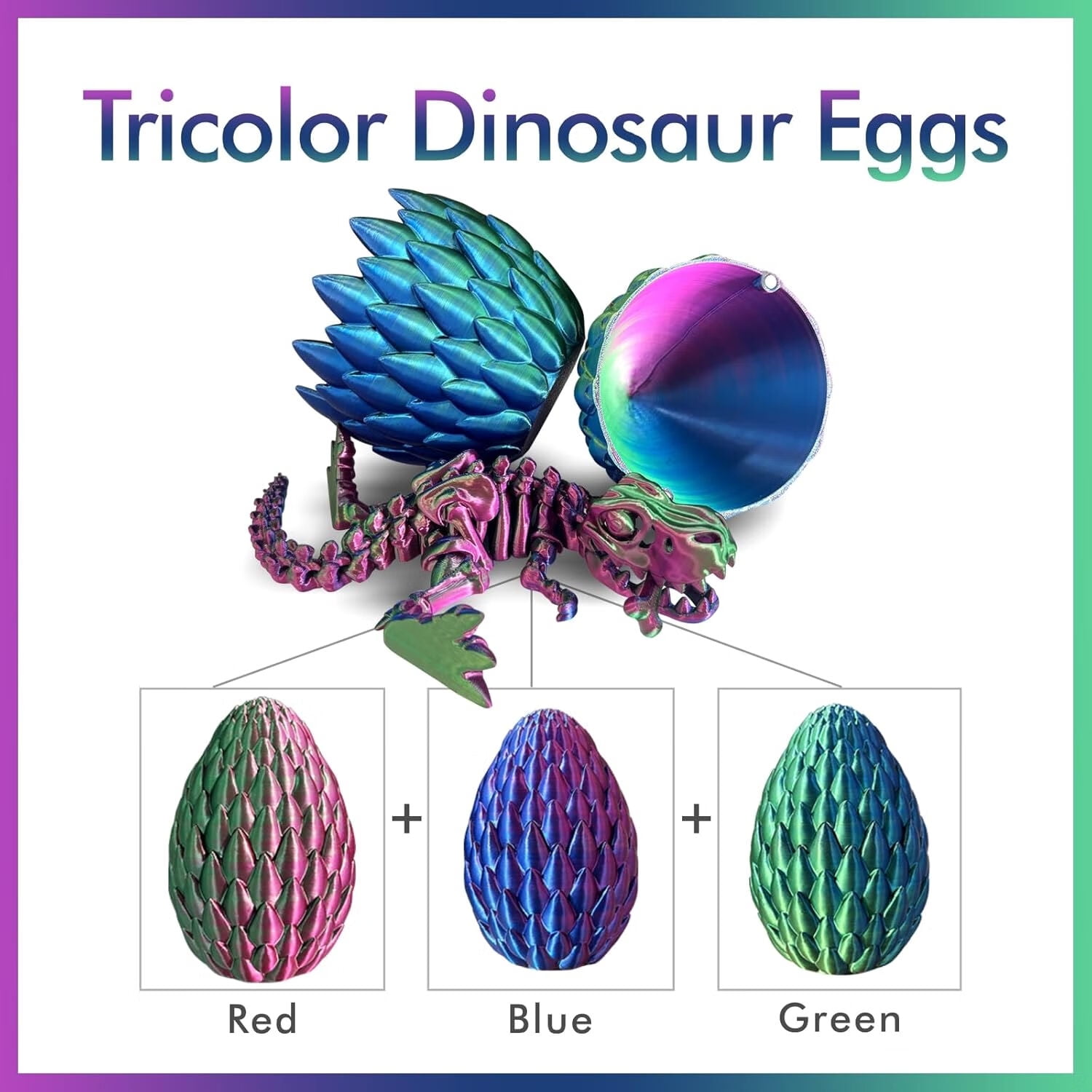 Easter Basket Stuffers - 3D Printed Dinosaur Toy, Mystery Crystal Dinosaur Egg with Articulated Tyrannosaurus Rex, Easter Basket Gifts Flexible Rexy Toys