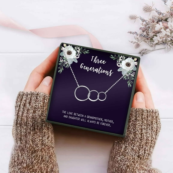 Three Generation Gift for Grandma, Mother, Daughter, Gift for Mom, Gift for Her, Gift for Mother's Day with Gift Box and Ship Next Day! [Silver Triple Infinity Cube , No-Personalized Card]