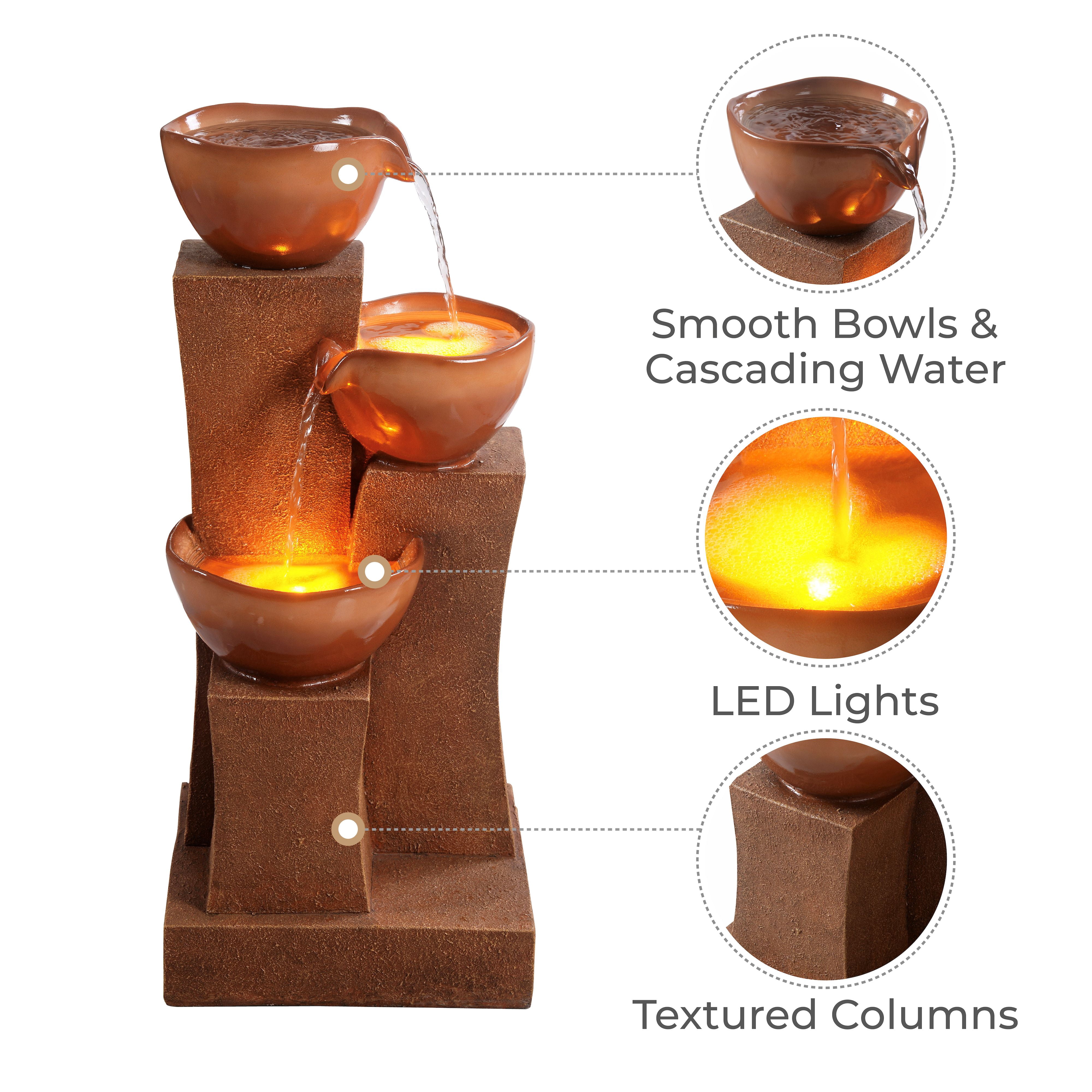 Teamson Home 3-Tier Outdoor Water Fountain with LED Lights, Brown