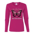 thumbnail image 2 of Wild Bobby Faith Hope Love Butterfly Ribbons Breast Cancer Awareness Women Graphic Long Sleeve Tee, Fuschia, Medium, 2 of 6
