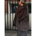 thumbnail image 5 of Abrigo de piel sintética esponjoso marrón para mujer, cárdigan grueso de manga larga con solapa elegante, ropa de calle cálida para Otoño e Invierno, 5 of 5