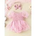 thumbnail image 3 of Bagilaanoe Newborn Baby Girl Rompers Dress Short Puff Sleeve Bodysuits 3M 6M 12M 18M Infant Tulle Patchwork A-line Dresses, 3 of 8