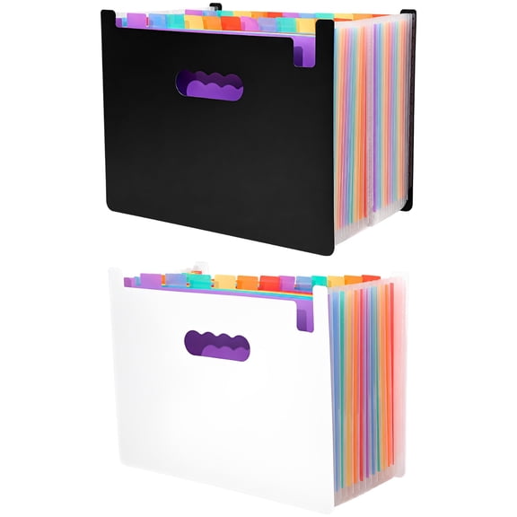 2 Pack Accordion File Folder Organizer, 13.0 x 9.3 x 1.0 in Plastic Expanding File Folder Letter Size with 25 Pockets, High Capacity Document Case for 4000 Sheets, Office Home Filing, Black