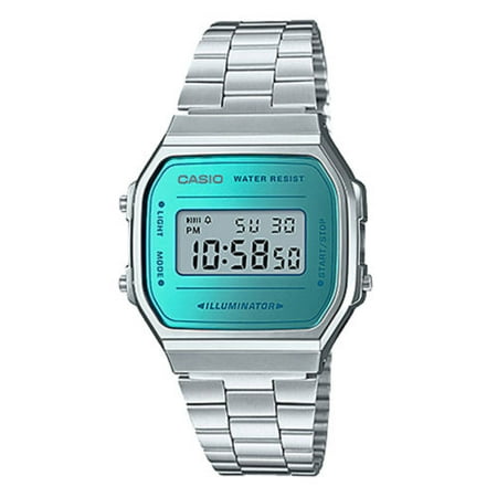 Casio Vintage Silver & Blue Digital Watch A168WEM-2VT