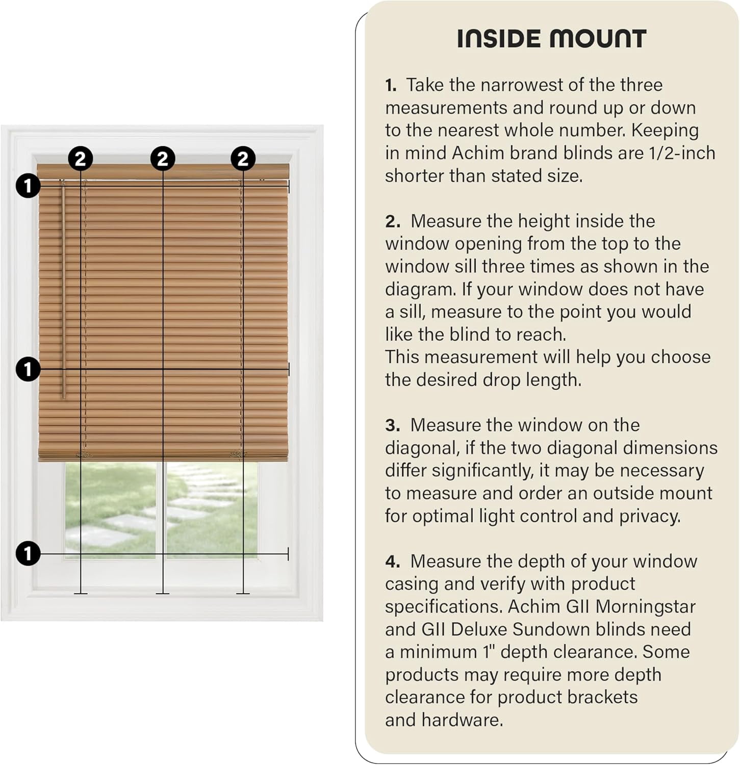 LOTUS & WINDOWARE Cordless Mini Blind, 1" Vinyl Slats, 35" Wide x 64" Long - White, Window Blinds for Home and Office, Interior Door Blinds - Light Filtering