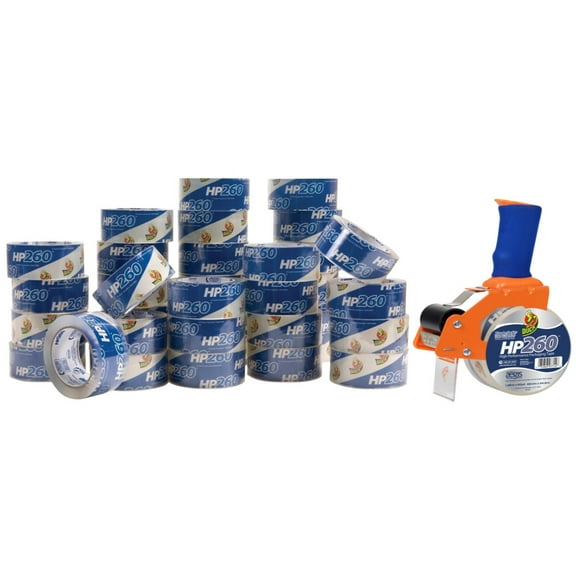 Duck Brand HP260 Heavy Duty Clear Packaging Tape, 36 Rolls (1.88 in x 60 yd Each), and BladeSafe Tape Gun