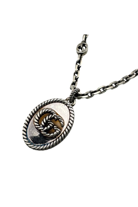 Pre-Owned GUCCI GG Marmont Interlocking G Necklace Chain Silver