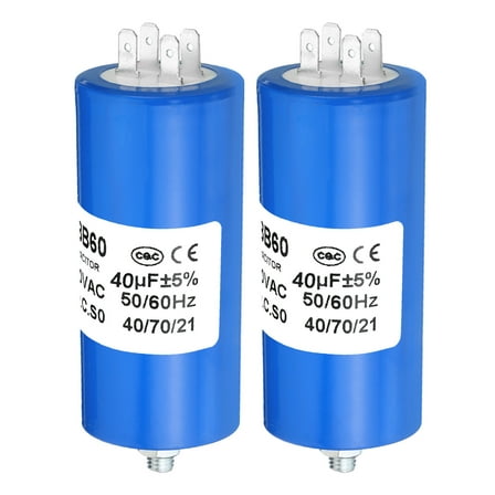 CBB60 40uf Running Capacitor,2Pcs AC 250V 4Pins 50/60Hz Cylinder Bottom with Screw 95 x 45mm