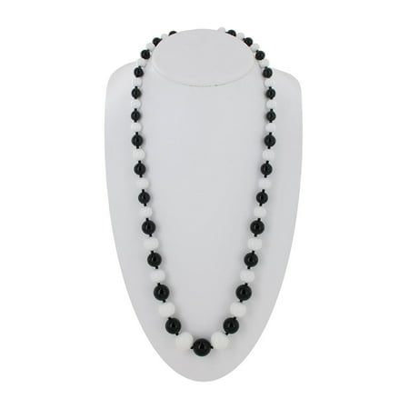 Beaded Necklace Black White Lucite Long Graduated 30