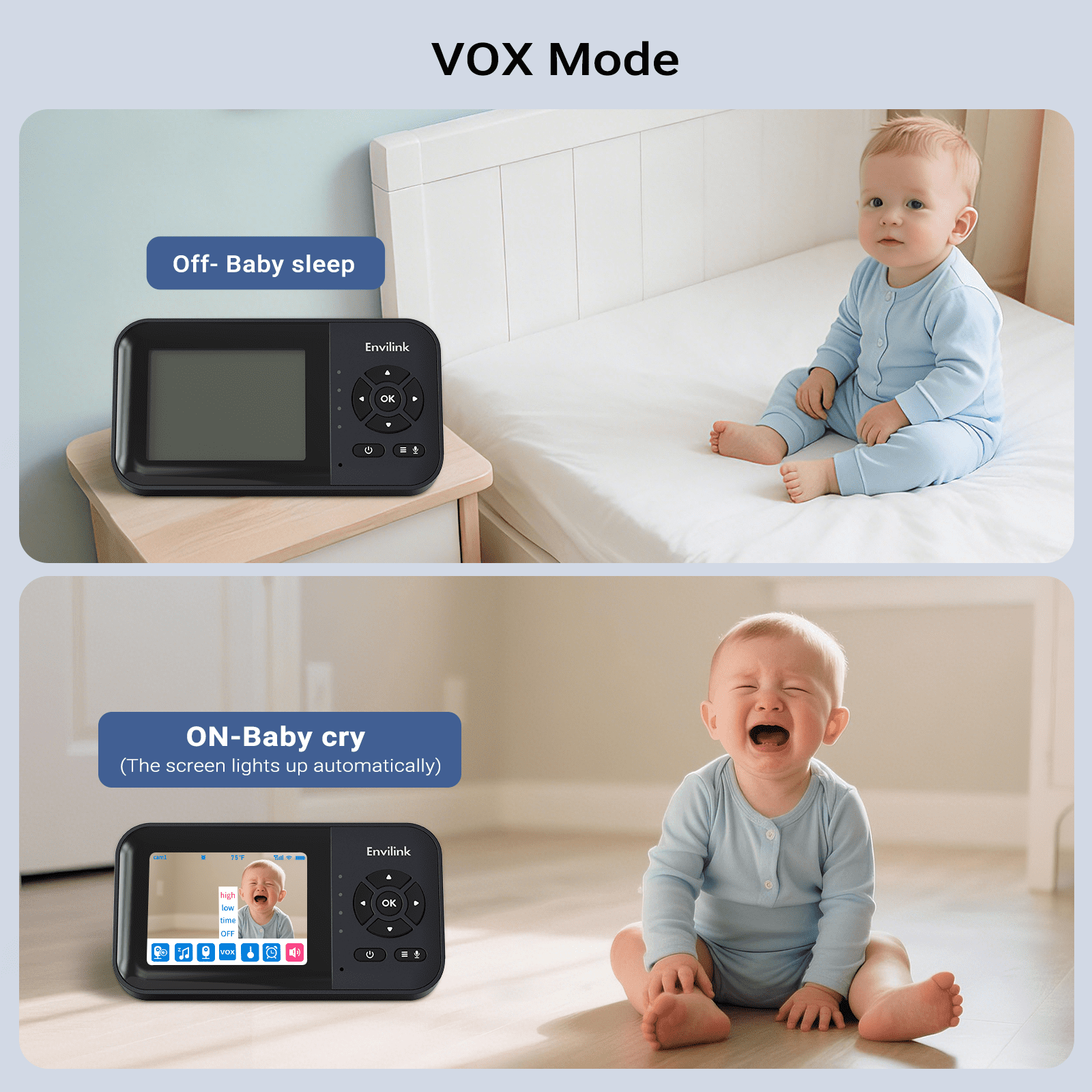 Envilink Video Baby Monitor with App, 2.8" Screen 14h Battery, Sound Detection, Night Vision, Two Way Talk, Temperature Detection, 1200ft Range, Feeding Remind, Ideal for Baby/ Elderly Indoor Use