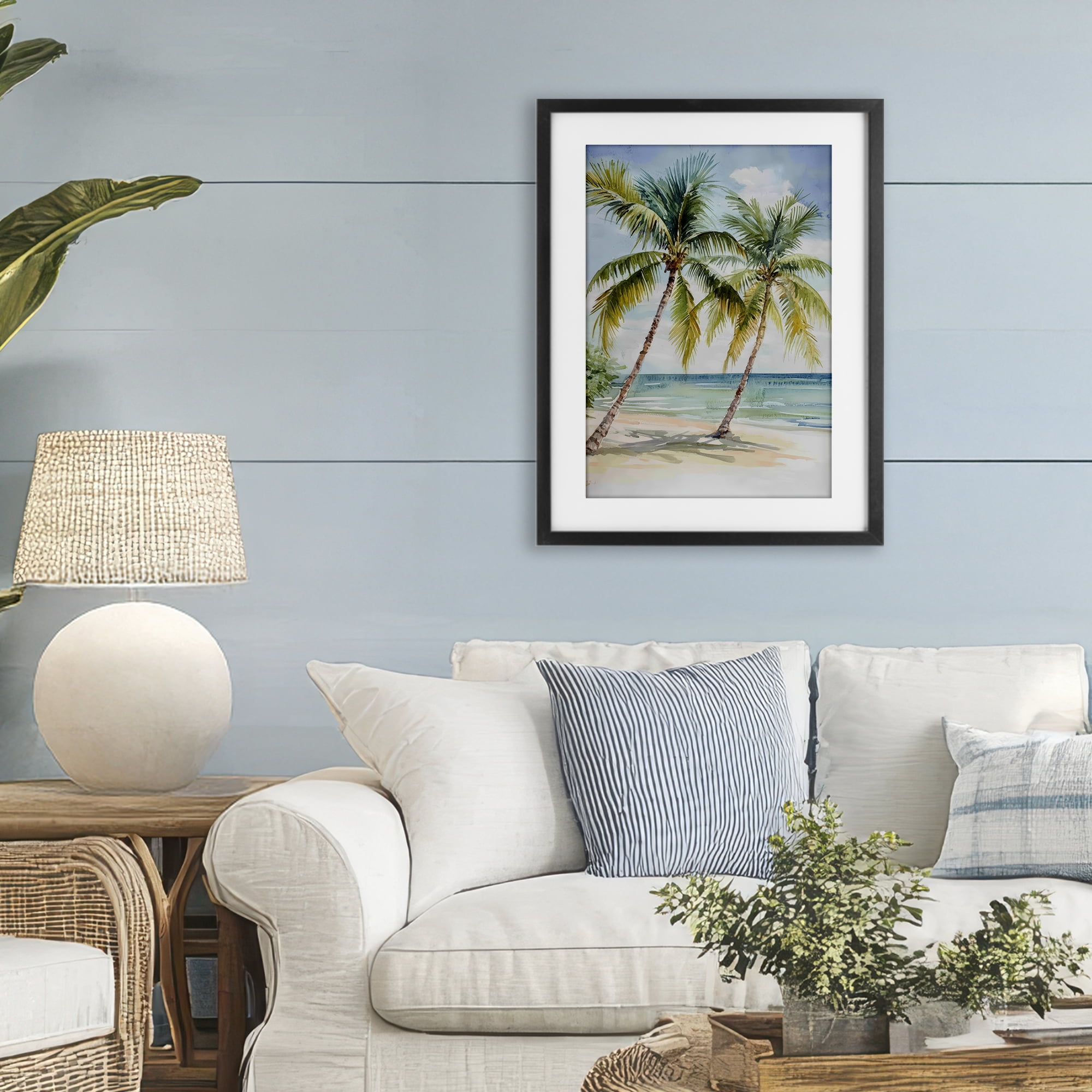Stupell Industries Shady Palm Beach Escape Black Framed Print Under Glass, design by Petal Prints Design