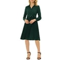 thumbnail image 1 of INSPIRE CHIC Vestido de Camisa de Chifón con Cuello en V, Manga Larga, dobladillo plisado y cinturón, S Verde Oscuro, 1 of 6