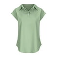 thumbnail image 4 of JGGSPWM Women's Loose Fit Cotton Linen Cap Sleeve Button Up V-Neck Collared Shirts Casual Tops Green L, 4 of 6