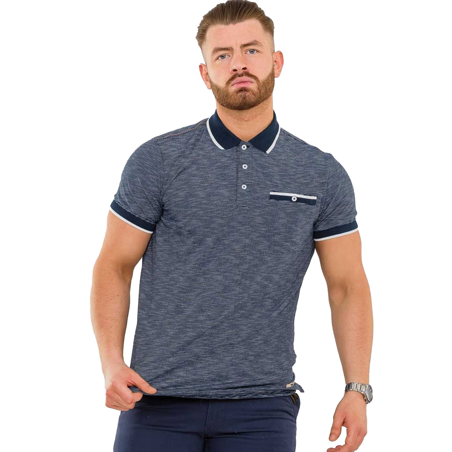 HYAO Summer Mens Business Polo Shirt Lapel Striped Short Sleeve T-Shirt 