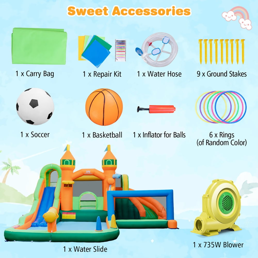 Aimee Lii Kids Inflatable Water Slide for Yard Lawn with 735W Blower, Kids Bounce House for 3-10