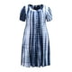 thumbnail image 4 of GRACE & GRANDEUR Vestido de Talla Grande para Mujer con Pliegues, Decoración de Botones, Estampado de Tie Dye, Cuello Redondo, Manga Corta, Vestido Casual con Bolsillos 1X Azul, 4 of 5