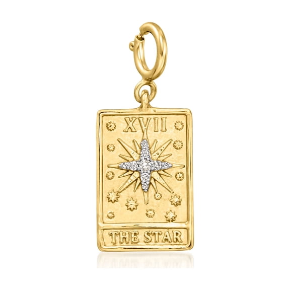 Ross-Simons 18kt Gold Over Sterling "The Star" Tarot Card Charm With Diamonds, Women's, Adult