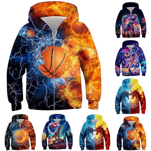 Aihuaihua Boys Girls Zip Up Hoodies 3D Graphic Hooded Sweatshirts Hoody Coat with Pockets for Kids