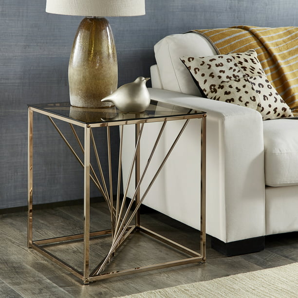 Glass Top End Table Champagne Gold, Marble And Gold Circle Kane Table Lampshade