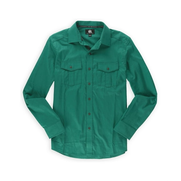 Rock & Republic Mens Solid Pocket Button Up Shirt, Green, Small