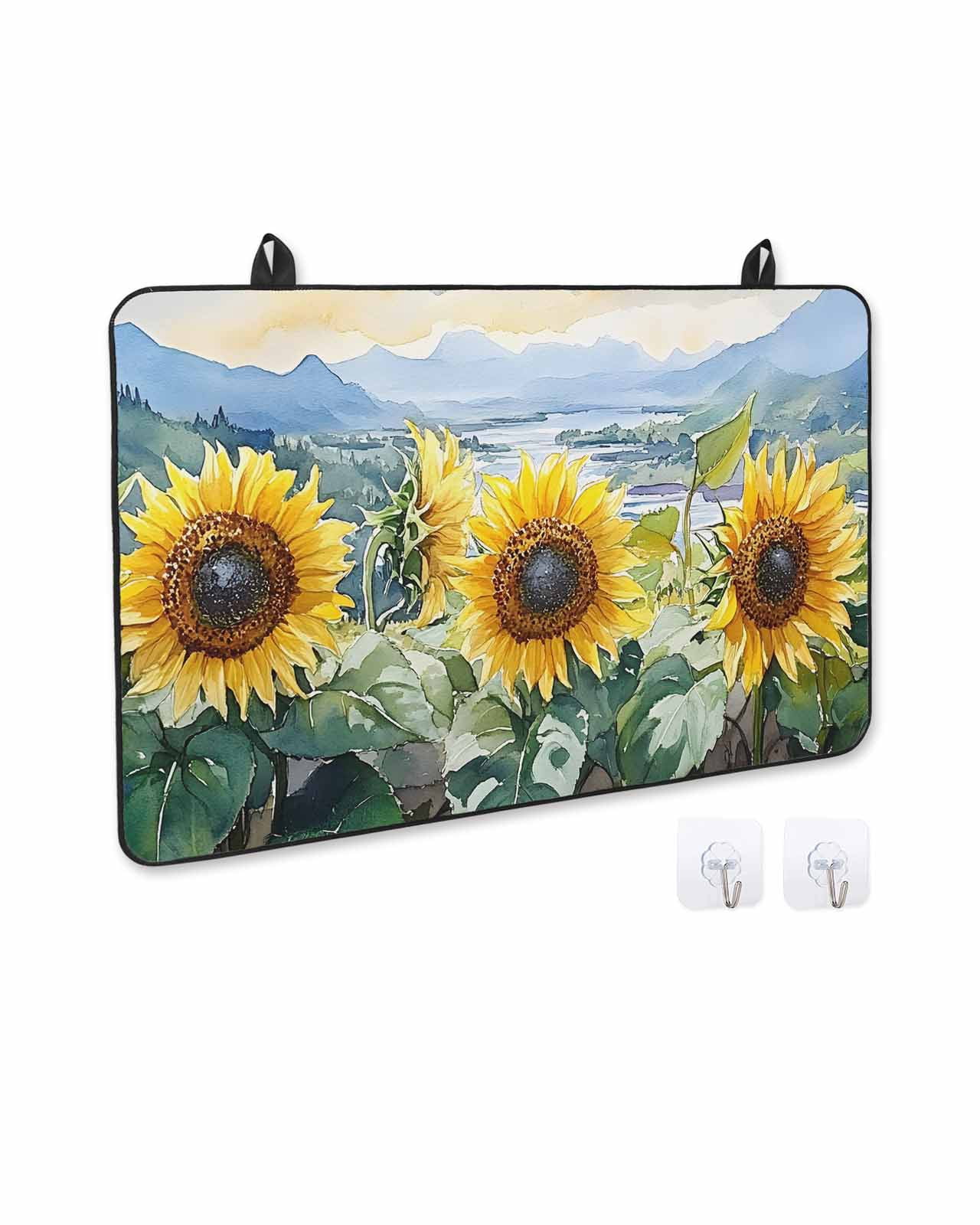 nqOlkjepod Large Induction Cooktop Protector Mat 24"x21", Watercolor Sunflower Stove Top Covers for Electric Stove, Summer Vintage Rustic Botanical Stove Burner Cover Mats, Glass Top Stove Cover