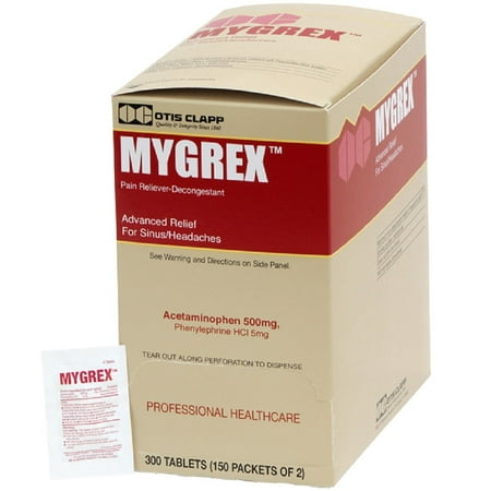 Otis Clapp Mygrex Advanced Headache, Cold and Sinus Relief, 500 mg - 5 mg Strength Tablets, (150 x 2's) | Box of 300